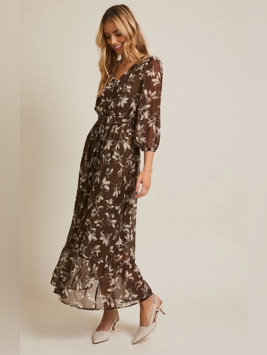 Kate & Lily Dresses & Skirts - Kate & Lili Brown Floral Long Sleeve Maxi Dress
